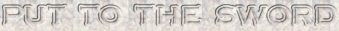 A grey, stone logo displaying the text PUT TO THE SWORD